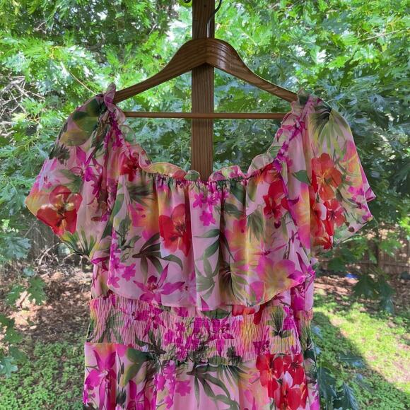 Rabbit Rabbit Rabbit Designs Women's Pink Floral Off The Shoulder Dress Size 16 - Picture 3 of 10